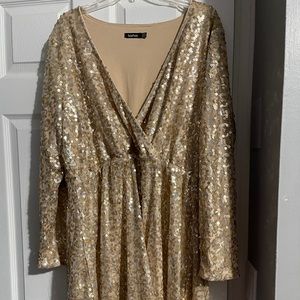 Gold sequin long sleeve mini dress